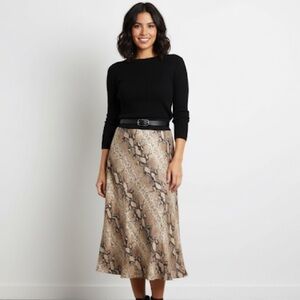 Mango Sz S Snake Print Midi Flowy Neutral Skirt